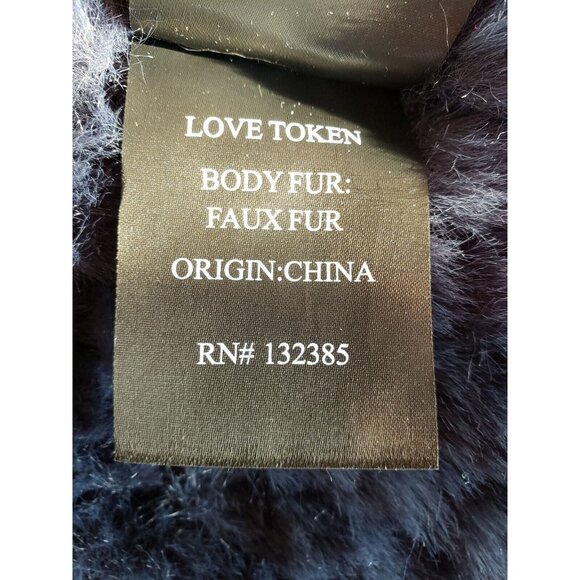 Love Token Faux Fur Vest Womens S Indigo Blue Sleeveless Jacket Groovy Long Wrap - Picture 11 of 11